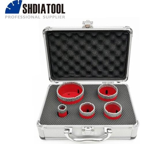 SHDIATOOL 1set/5pcs Dia 20+35+40+50+68mm M14 Vacuum Brazed Diamond Drill Core Bits With Box Granite Marble Ceramic Hole Saw