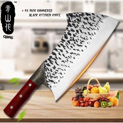 QING 5CR15 Stainless Steel Chopping Knife 9.5'' INCH Butcher Cleaver Knife Wood Handle Forged High Carbon Steel Meat Bone Cutter