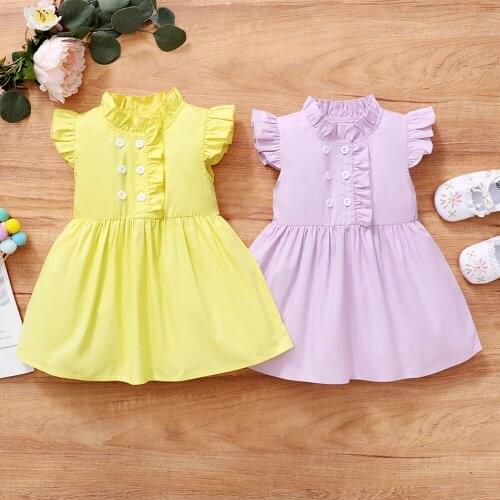 2021 New Summer Flying sleeve Baby Girl Blouses Dress Clothes Ruffles Children Dress Leisure Lovely Baby Dress Kids Clothing D30