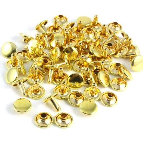 250 set 10*8mm Gold Color Brass Material Double Cap Round Rapid Rivet Punk Rock Leathercraft Rivet