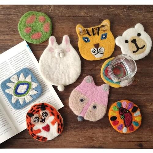 Felt Cup Coaster Cute Animal Coffee Mug Mat Table Placemat Heat Insulation Cartoon Dining Mat Home Decoration Kitchen Pot Pad