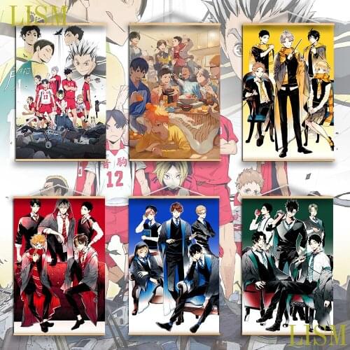 Haikyuu!! Anime Poster manga picture with solid wood hanging scroll canvas painting