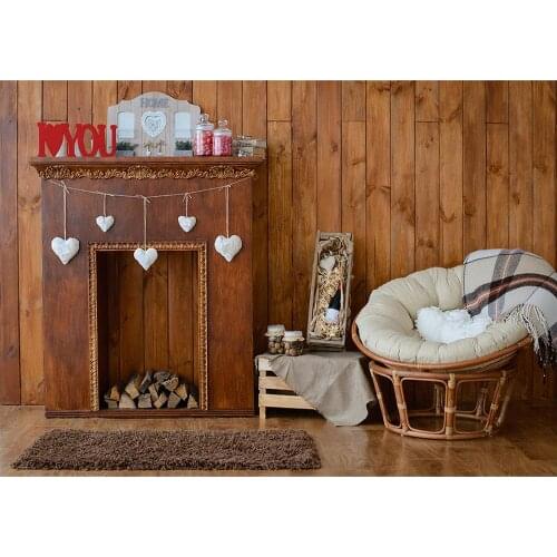 Wooden Fireplace White Heart Photography Backdrop Vinyl Cloth Background for Wedding Lovers Valentines Day Photocall Fond Photo