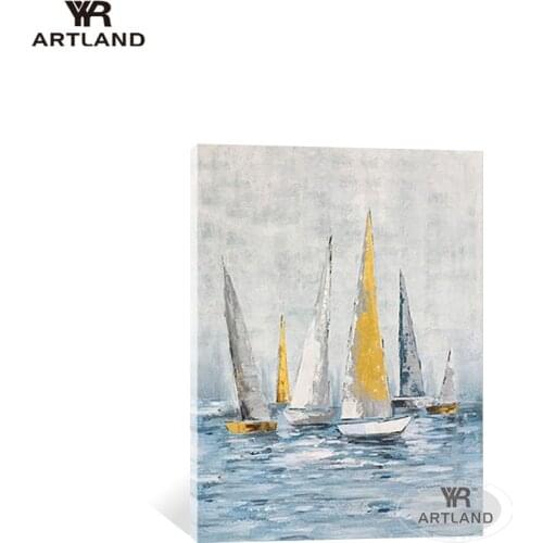 Room decoration sailboat on the sea scenery wall poster Hand painted acrylic oil painting on canvas art picture for living room