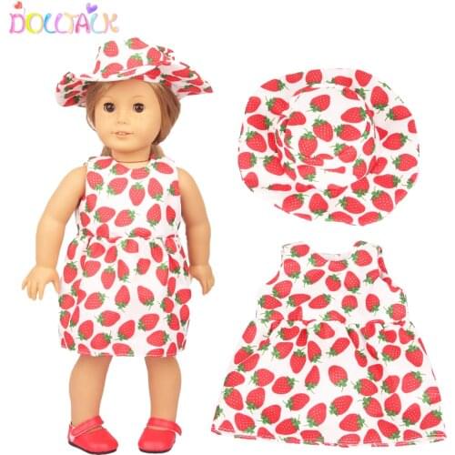 18“ American Dolls Clothes Set Red Clolor Strawberry Dress+Hat Suit Skirt For 43CM New Baby Reborn& DIY Russia OG Girl Dolls