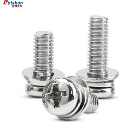 M4/M5/M6 Cross Recessed Small Pan Head Screw Single Coil Spring Lock Washer Assemblies Carbon Steel screws Tornillos Vis DIN6900