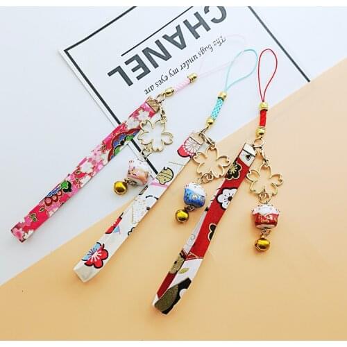 Cute Ceramics Maneki Neko Lucky Kawaii Cat Fortune Cat Sakura Keychain Key Chain Car Bag Pendent Mobile Accessories Women