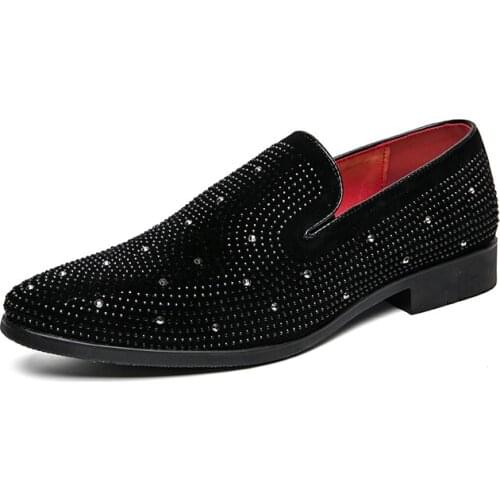 Men Rhinestone Dress Shoes Wedding Shoes Gold Crystal Loafers Casual shoes Fashion Nightclub Party Shoes Flats Zapatos Hombre