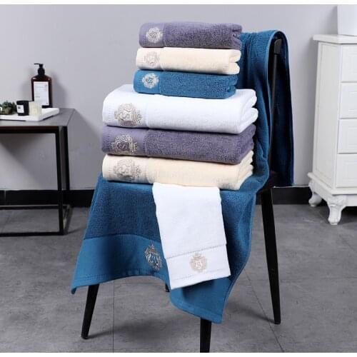 70x140cm Soft Terry Towel Bath Towel Bathroom Fashion Embroidery 100% Cotton Couple Shower Home Large White Blue Gray Face Towel