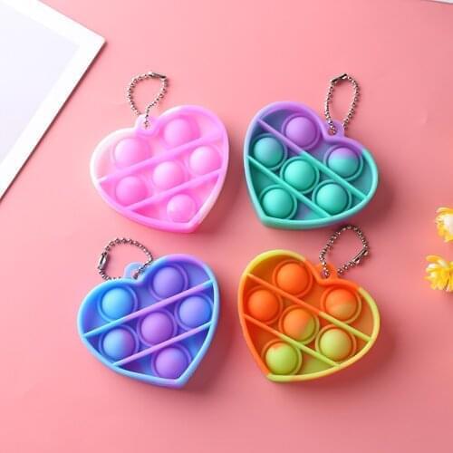 New Heart Shaped Push Bubble Keychain Anti Stress Fidget Educational Sensory Autism Relaxing Toy Stress Relief Game Keyring