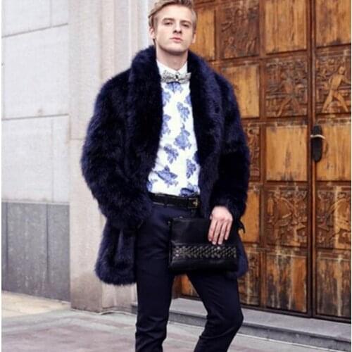 Autumn blue faux mink leather jacket mens winter thicken warm Medium length fur leather coat men jackets jaqueta de couro B41