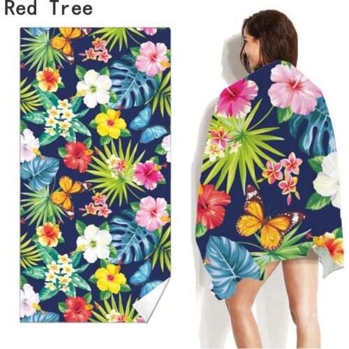 Tropical Plants Flower Leaves Microfiber Beach Towel Quick Drying Absorbent Travel Summer Day Sports Gym Camping Bath Shower Mat