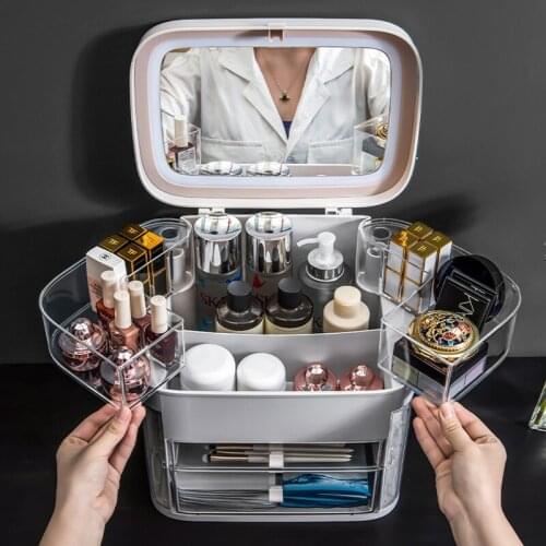 Portable Drawer Cosmetic Organizer Dustproof Skin Care Products Dresser Desktop Led Jewelry One Shelf