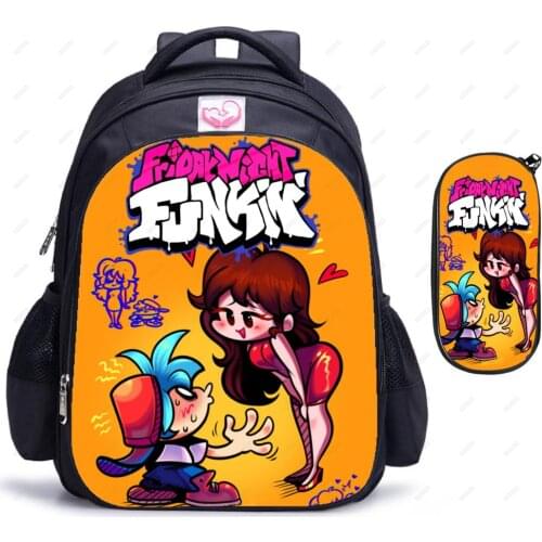 Friday Night Funkin Backpack 3D Printed Childrens SchoolBag Sac A Dos Zipper Primary Backpack Anime 2pcs 16inch School Bags
