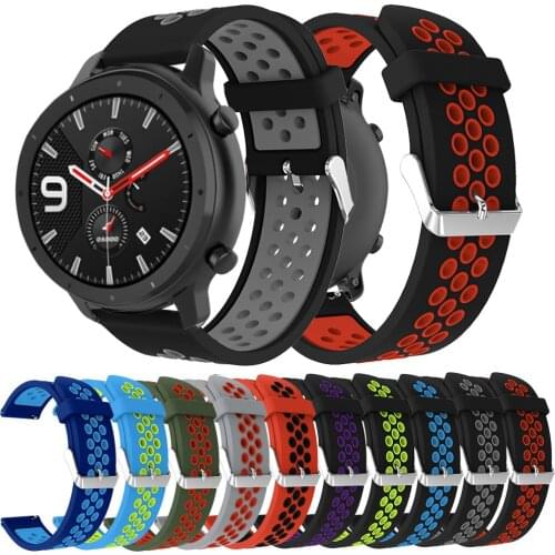 22mm Round hole silicone Replacement Adjust Sport Strap For Huami Amazfit GTR 47mm/Amazfit Stratos 2/2S Pace smart Watchband