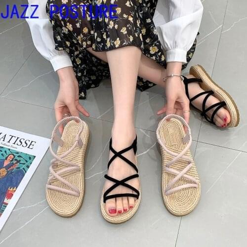Sandals women 2021 Sandals Ladies Roman Beach Open Toe Sandals Flat Heel Casual Fashion Summer Shoes w034