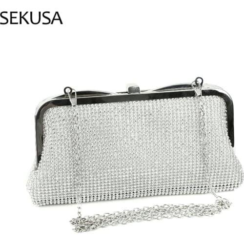 Silver Color Women Clutch Crystal Wedding Evening Bags Rhinestones Party Handbags Female 2021 Purse