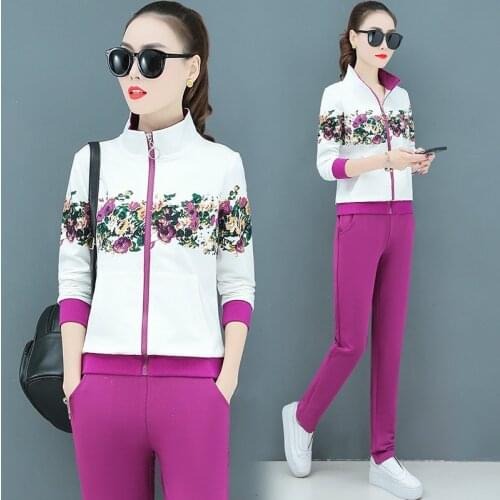 Spring Autumn Women Tracksuit Suit Ladies Casual Long Sleeve Two Piece Of Set Female Zipper Slim Sweatsuit Women Pants Set W04