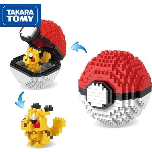 TAKARA TOMY Pokemon Ball Building Blocks Mini Particle Building Blocks Assembled Cute Pikachu Cartoon Animation Educational Toys
