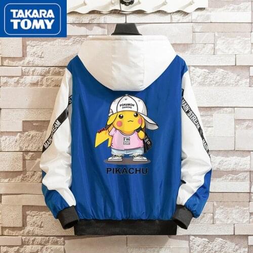 TAKARA TOMY Pokemon Mens Fashion New 2021 Cute Cartoon Jacket Jacket Simple and Comfortable Loose Hooded Student Jacket