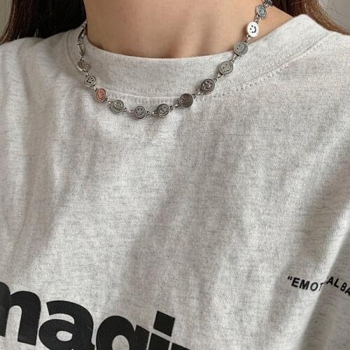 TIMEONLY Exaggerated Smile Coin Choker Neckalces for Women Girls Funny Sweater Neckalce Korean Fashion Accessories Festival