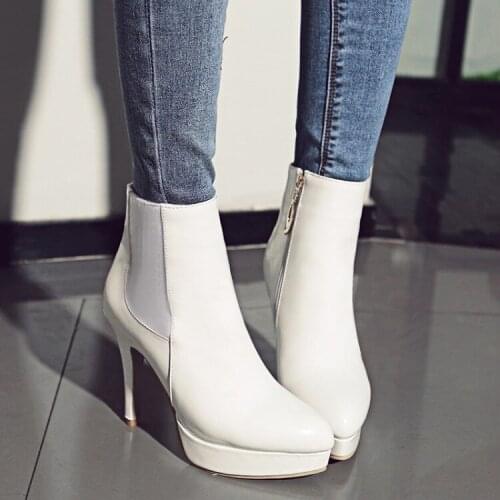 Big Size 11 12 13 Chelsea Shoe with Pinpoint Fine Heel and Super High heel Waterproof Table Side Zipper and Colour Matching