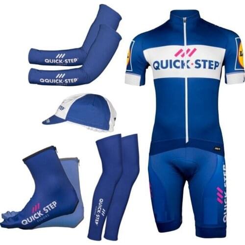 2019 Quick step Pro 6 Pieces Full Set Cycling Jersey Short Sleeve Summer Bicycle Clothing MTB Bike Maillot arm leg shoe covers