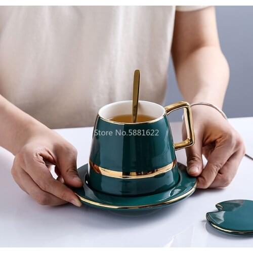 High Quality Gold Rim Ceramic Coffee Cup Ceramic Tea Cup Saucer Spoon Set Advanced Creative Porcelain espresso Cup With Gift box