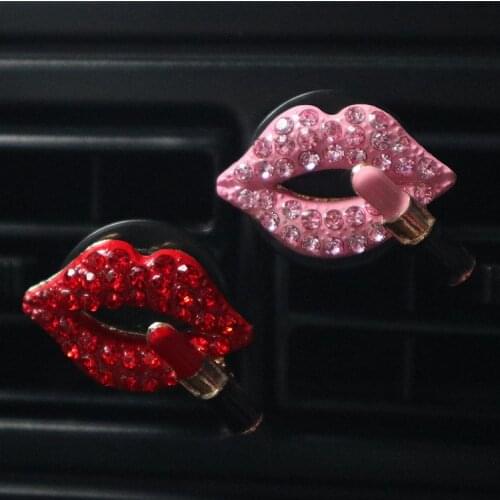 Red Lip Car Air Vent Clip Solid Perfume Air Fresher Car Decoration Sexy Lip With Stick Crystal 1PC