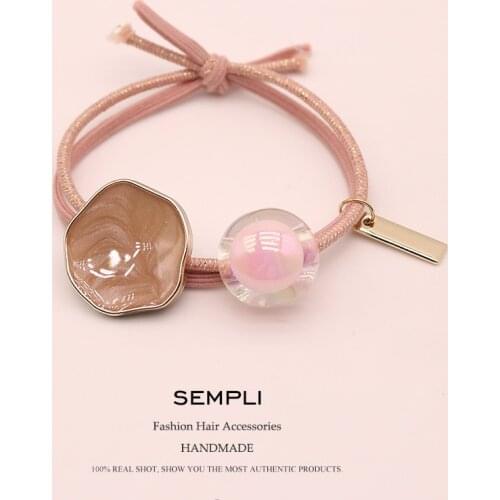 Sempli High Quality Metallic Line Elastic Rubber Bands For Womens Girls Kid Korean Round Beads Elastic Hair Bands Hair Headwear
