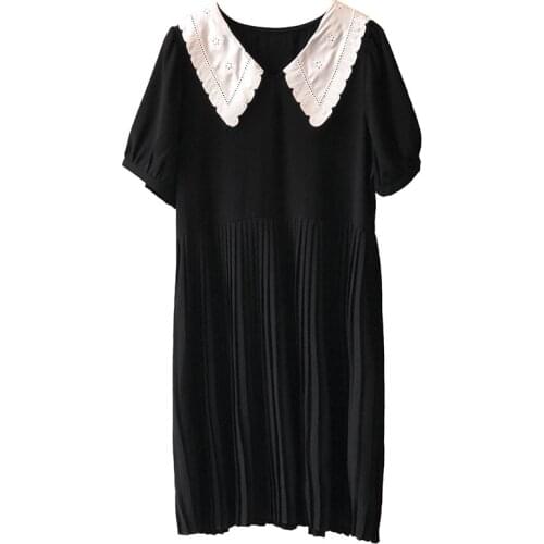 2021 Elegant Women Dress Female Casual FShort sleeve Chiffon black Print Dresses A-line Vintage Sweet Clothing Vestidos