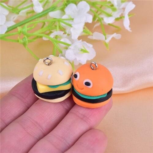 3D Hamburger Clay Charms Cute Food Pendant for Earring Bracelet DIY Jewelry Making 10pcs/pack