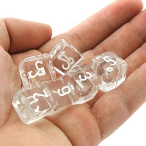 6 Pcs 6 Sided DIY Game Printing Engraving Kid Educational Toys Digital Number Acrylic Transparent Dice For Party Family