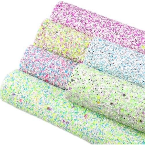 David accessories 20*33cm Chunky Glitter Mixed Color Faux Synthetic Leather Fabric for Bows Bags Wallte DIY in Craft,1Yc13017