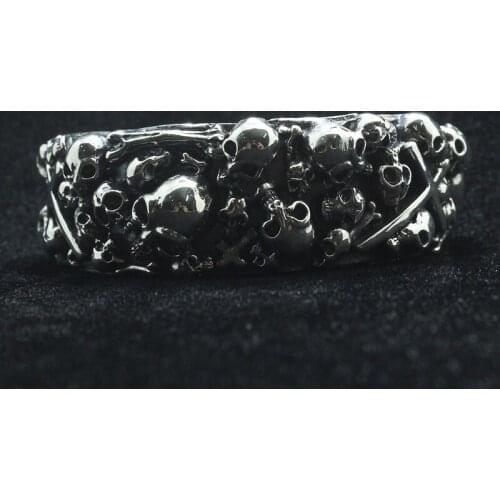 140g Newest Heavy Big Unisex 925 Silver Cool Polishing Evil Demon Cross Skull Bangle Amazing Gift