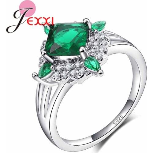 Brand Cute Green Crystal 925 Sterling Silver Ring Big Crystal Anniversary & Wedding Jewelry For Women Size 6 7 8 9 10