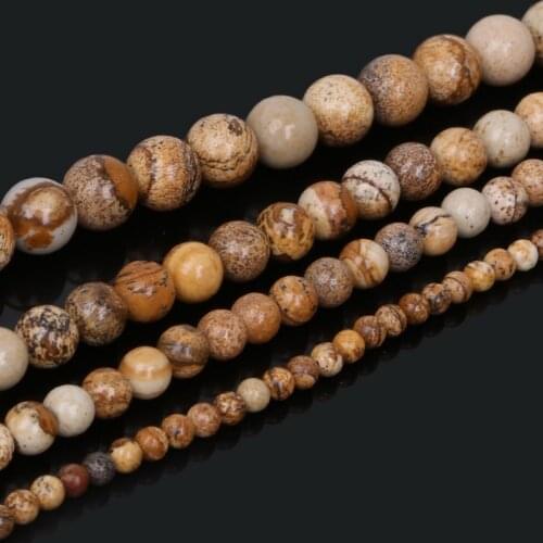 Christmas Gift 4/6/8/10mm Selectable Round Brown Beads Natural Stone Beads 15"/strand For Bracelet Necklace Jewelry Making