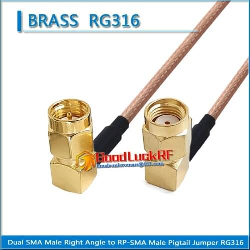 Dual SMA Male Right Angle 90 Degree to RP-SMA RPSMA RP SMA Male Right Angle Pigtail Jumper RG316 extend Cable low loss