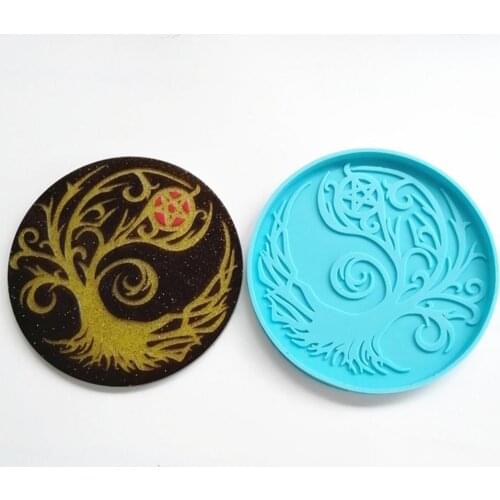 Coaster Mold Round Non Stick Soft Tree Coaster Epoxy Cup Mat Casting Silicone Mould for Craft DIY Casting Mold Cup Coaster Mold
