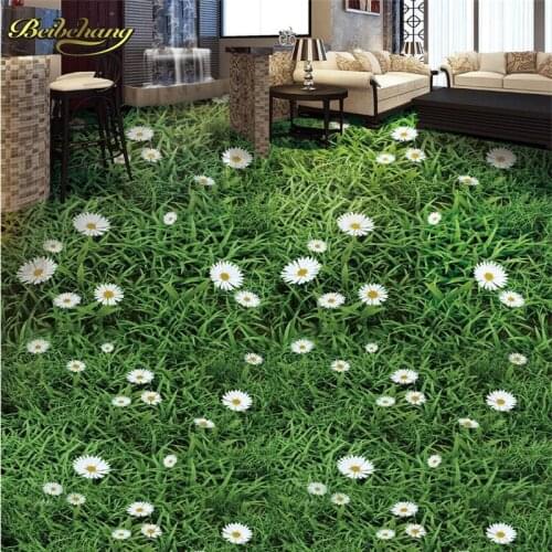 Beibehang Plant flowers green grass Custom Poster Wallpaper Bathroom Floor Sticker Self-adhesive Mural Wall paper 3D floor tiles