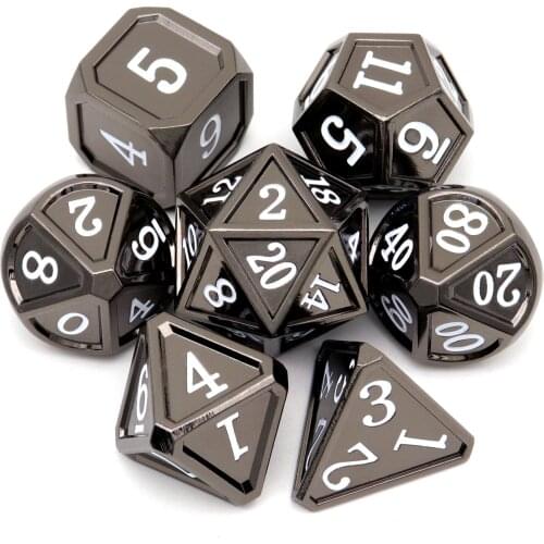 Haxtec Metal DND Dice Set W/ Gift Metal Box Polyhedral Metal Dice Set for Dungeons and Dragons RPG Games- Black White Numbers