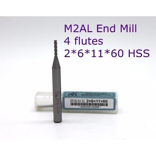 Router bit 2*6*11*60 of 4 Flute HSS M2AL end mill for CNC milling machine tools mills cutter