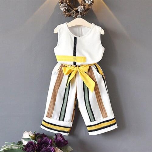 2019 girls summer fashion clothing sets childrens vest +wide leg striped pants 2 pcs suit sleeveless set for kids clothes
