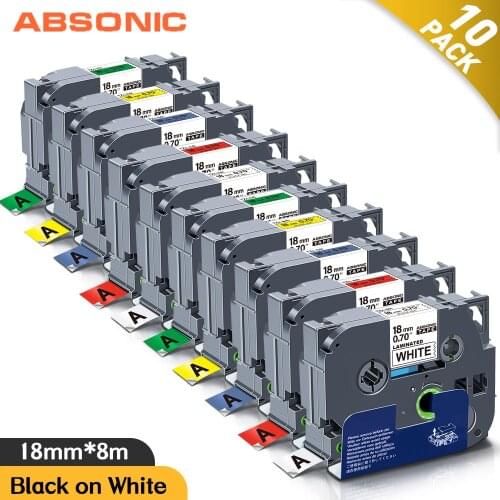 Absonic 10PK 18mm 241 for Brother 241 Black on White for Brother Laminated Tape 641 Compatible for Brother Label Printer PT-H101