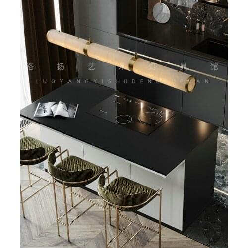 Nordic modern minimalist marble chandelier, post-modern designer light luxury all copper restaurant bar chandelier