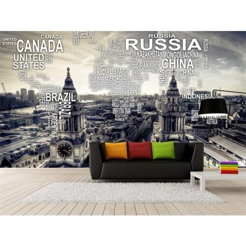 World map wallpaper mural wall wallpaper nostalgic vintage map of the world 3d three-dimensional wallpaper for Living room