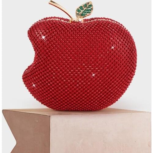 Fashion Red Apple Shape Women Evening Clutch Bag Wedding Bridal Purse Luxury Hollow Out Lady Small Shoulder Crossbody Handbag