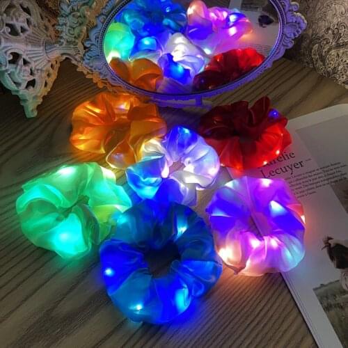 Fashion Led Luminous Elastic HairBands Women Hair Rope Satin Scrunchies Glow Hair Accessories Halloween Christmas Party Headwear