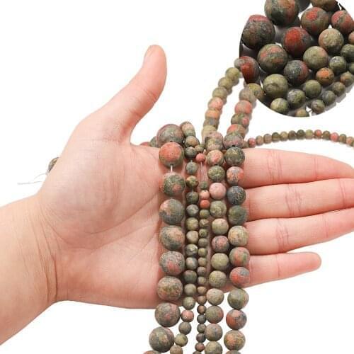 Natural Matte Green Red Stone Round Loose Spacer Beads For Jewelry Making DIY Bracelet Necklace Needlework 1Strand 4 6 8 10 12mm