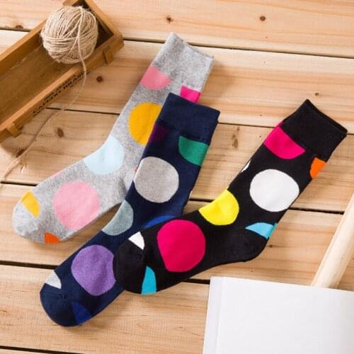 Men Casual Polka Dot Design Happy Socks 2018 Combed Cotton Breathable Wave Point Dress Up Socks street style